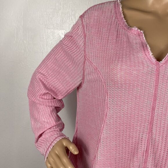 ❤️Last Chance Seven7 Pink Cotton Blend Handkerchief Hem Waffle Top size L - Picture 3 of 10